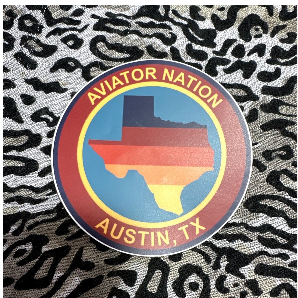 Aviator Nation Austin Texas Retro Sunset Stripe Circle Sticker Decal 4 Inch